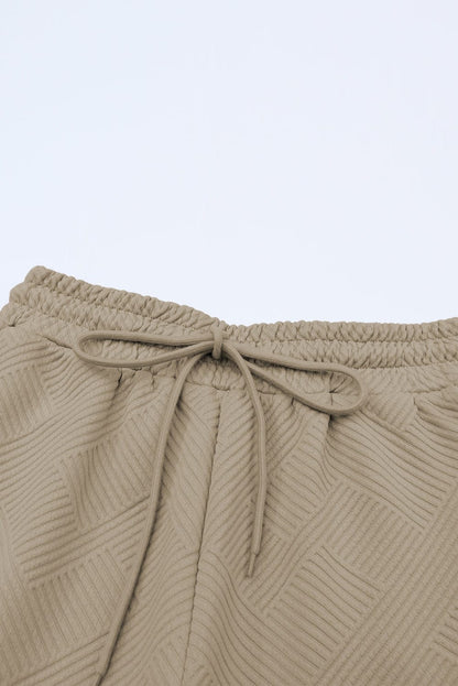 Khaki Ribbed Casual Lounge Set with Loose Fit Top and Drawstring Pants