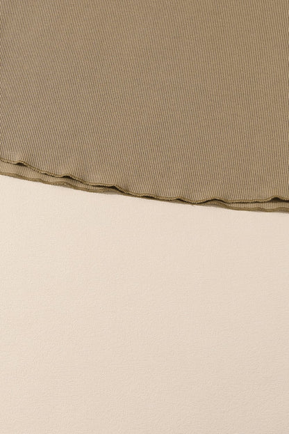 Khaki Ribbed Texture Lounge Set with Exposed Seams