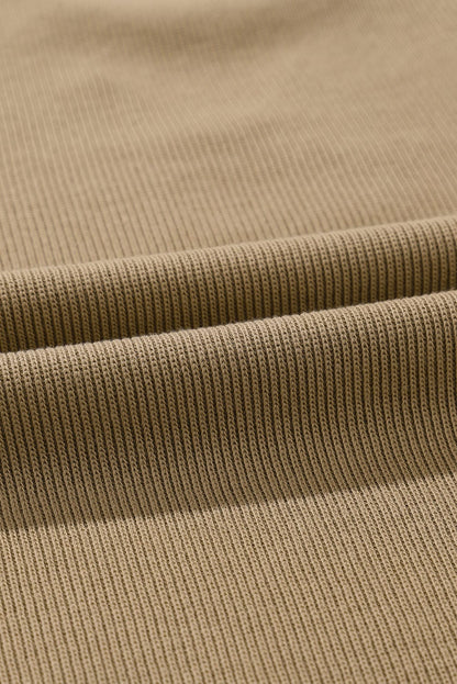 Khaki Ribbed Texture Lounge Set with Exposed Seams