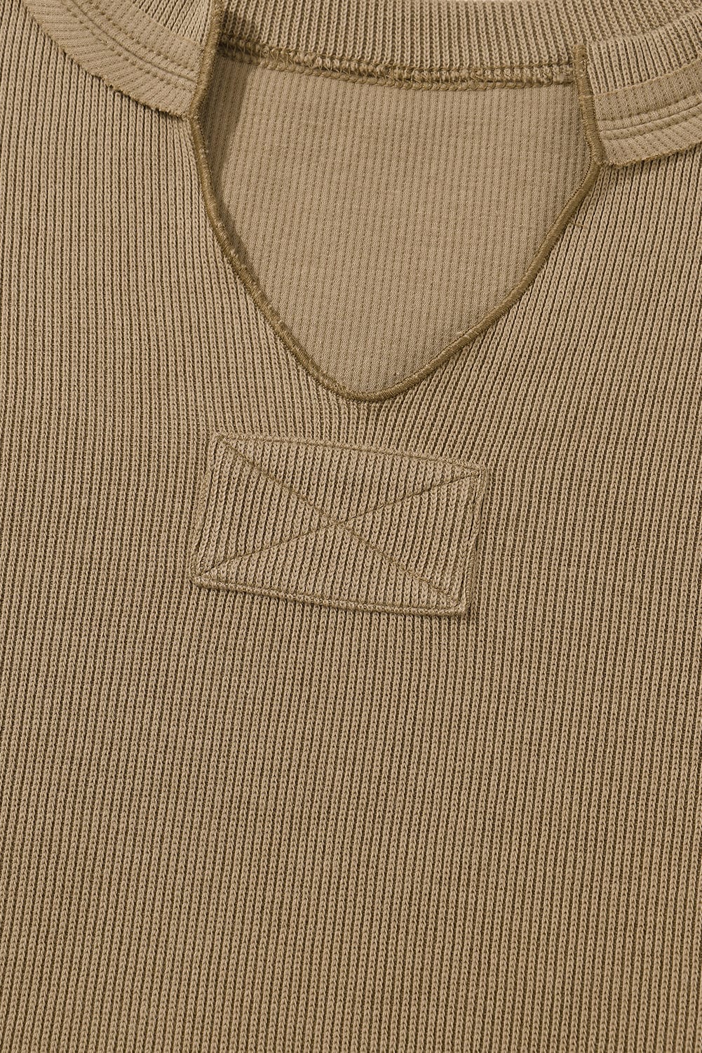 Khaki Ribbed Texture Lounge Set with Exposed Seams