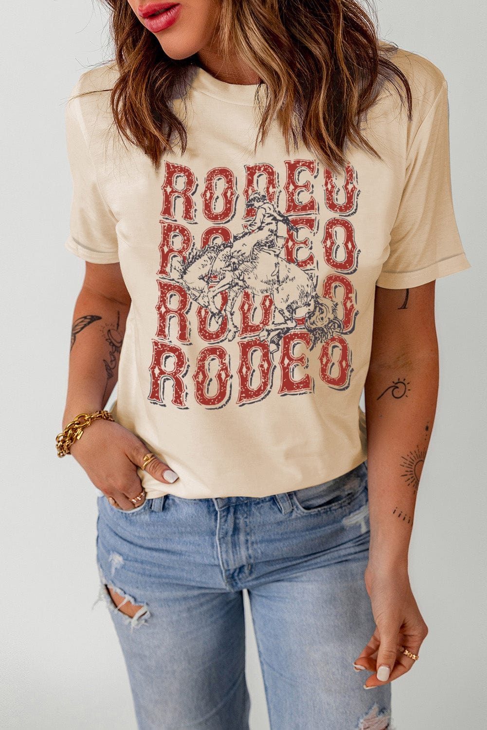 Khaki RODEO Western Graphic Crew Neck Tee with Vintage Touch
