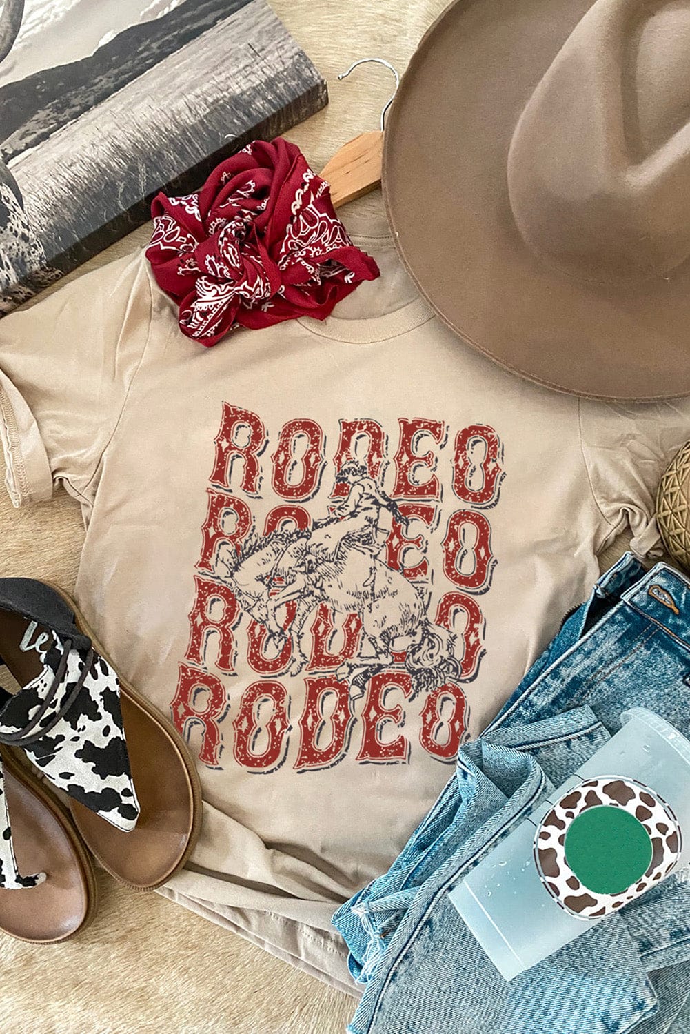 Khaki RODEO Western Graphic Crew Neck Tee with Vintage Touch