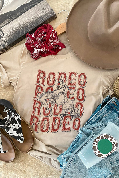 Khaki RODEO Western Graphic Crew Neck Tee with Vintage Touch