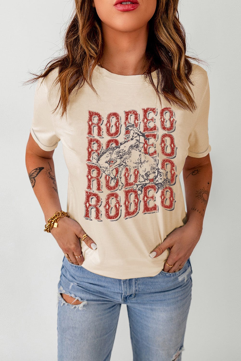 Khaki RODEO Western Graphic Crew Neck Tee with Vintage Touch