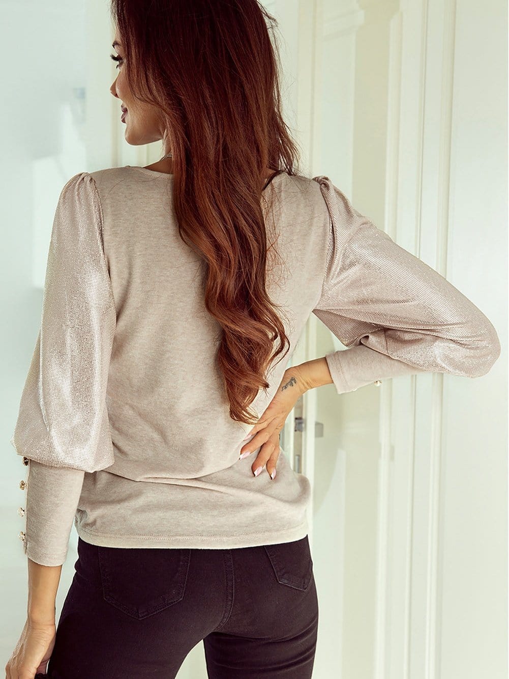 Khaki Sequin Detail Sheath Top