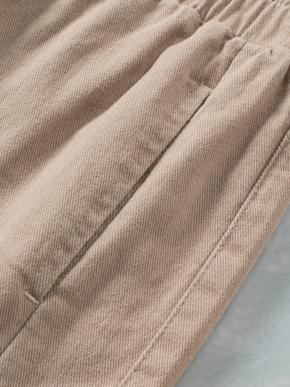 Khaki Smocked Elastic High Waist Casual Shorts