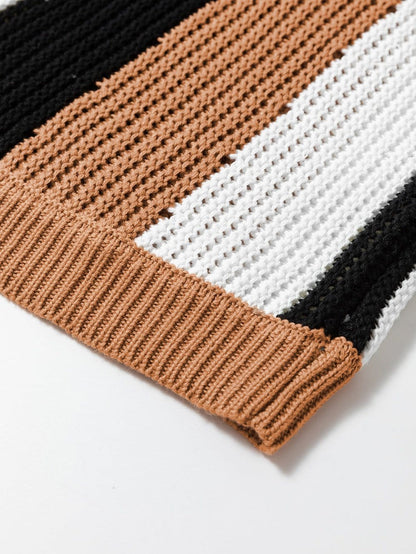 Khaki Striped Colorblock Knit Sleeveless Sweater Vest