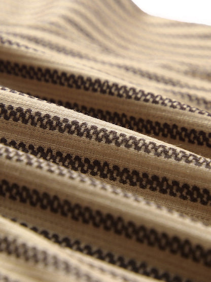 Khaki Striped Ruffled Crew Neck Tank Top
