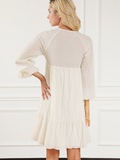 Khaki Tassel Tie Lace Detail Mini Dress