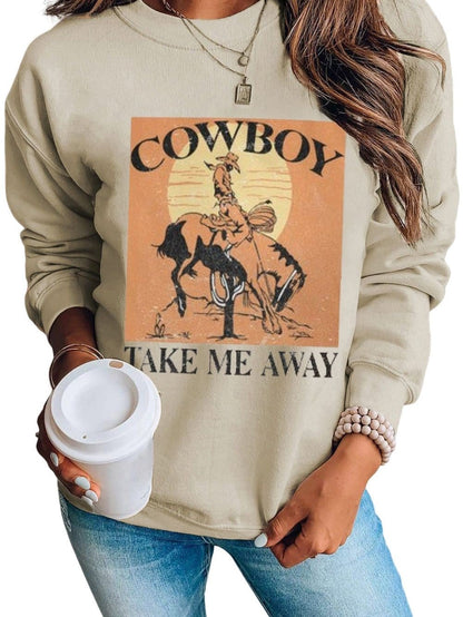 Khaki Western Escape Graphic Print Pullover Sweatshirt