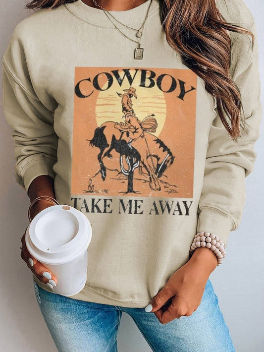 Khaki Western Escape Graphic Print Pullover Sweatshirt