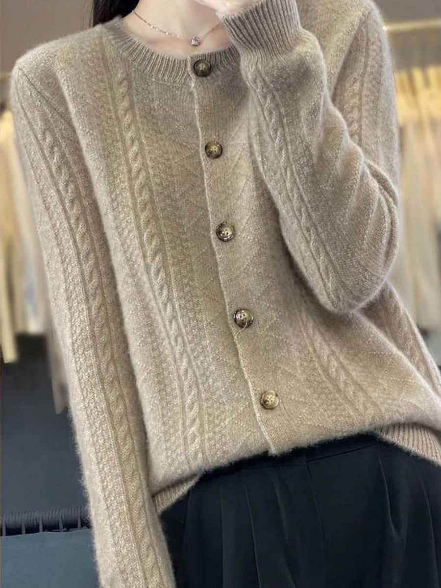 Women's Cardigan Stand Collar Ribbed Knit Polyester Button Knitted Fall Winter Regular Outdoor Daily Going out Stylish Casual Soft Long Sleeve Solid Color Wine Camel Purple One-Size