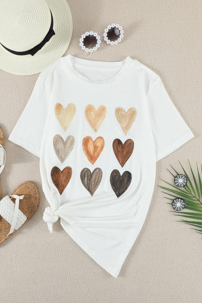 Kindness in White Heart Print Tee for Summer Love