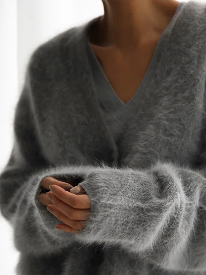 Women's Fleece Cardigan V Neck Fuzzy Knit Polyester Button Knitted Fall Winter Regular Outdoor Daily Going out Fashion Streetwear Casual Long Sleeve Solid Color White Pink Khaki S M L