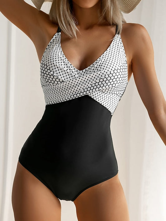 Fashion Polka Dots Swimsuits Women Modest One Piece Swimsuits Padded Push Up Ladies Stripes Backless Swimwear Vintage Bathing Suits Retro Camisole Beach Wear S-XXL - LuckyFash™