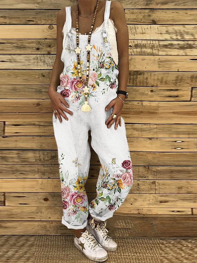 Jumpsuits for Women Summer Overall Button Pocket Animal U Neck Holiday Daily Vacation Straight Regular Fit Sleeveless Sleeveless Black White Green S M L - LuckyFash™