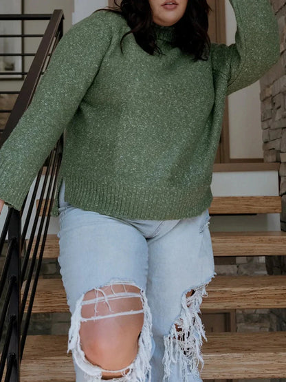 Women's Plus Size Pullover Sweater Jumper Turtleneck Ribbed Knit Polyester Split Fall Winter Regular Outdoor Going out Weekend Stylish Plus Size Casual Long Sleeve Pure Color Green Gray XS S M