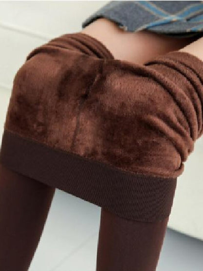 Fleece Lined Leggings For Women Fleece Pants Tights Leggings Fleece lined Green Purple Wine Fashion Casual Daily Stretchy Full Length Tummy Control Solid Colored One-Size - LuckyFash™