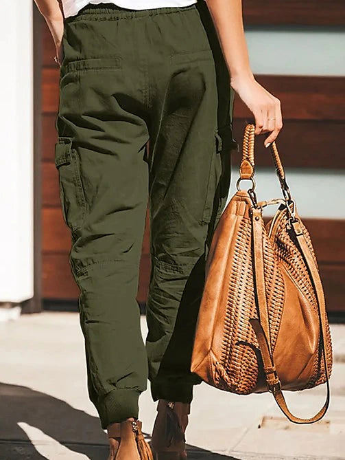 Women's Cargo Pants Pants Trousers Baggy Cuffed Cargo Drawstring Baggy Multiple Pockets Plain Comfort Full Length Casual Weekend Fashion Black Green Mid Waist Micro-elastic