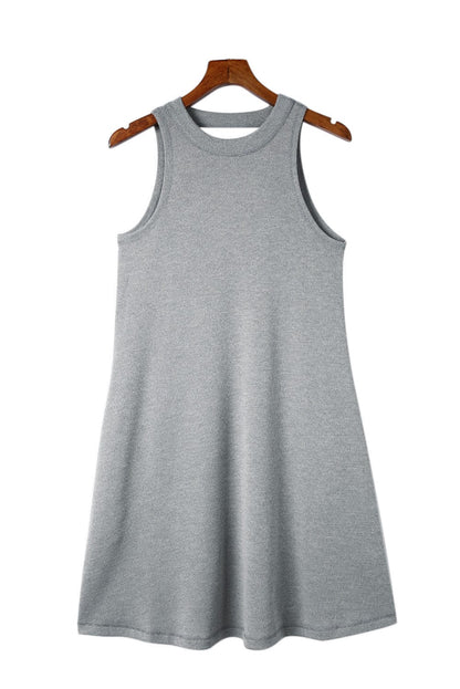 Knit Sleeveless Dress with Chic Gray Cut-out Back