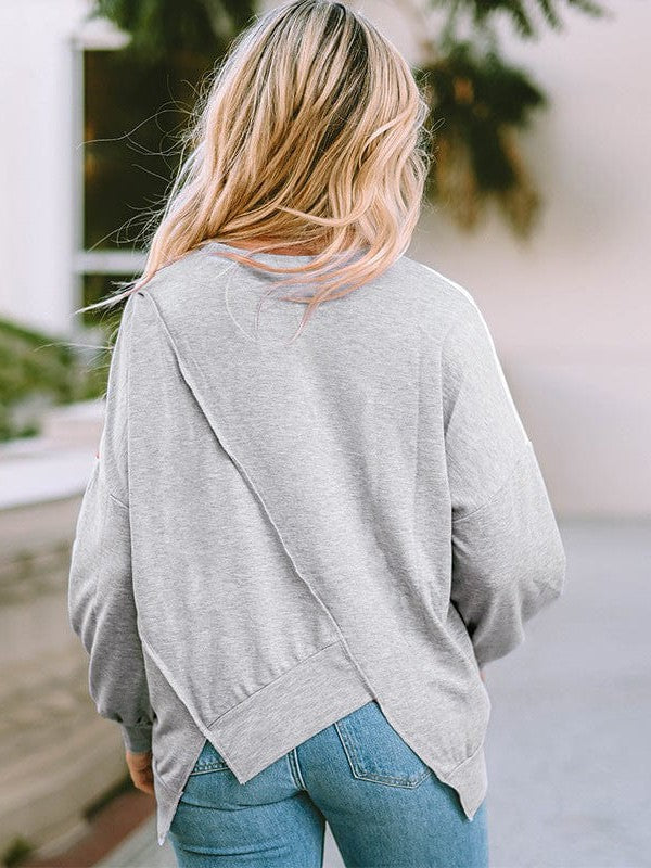 Knit Sweatshirt with Irregular Color Blocking - Women's Loose Fit Long Sleeve Top