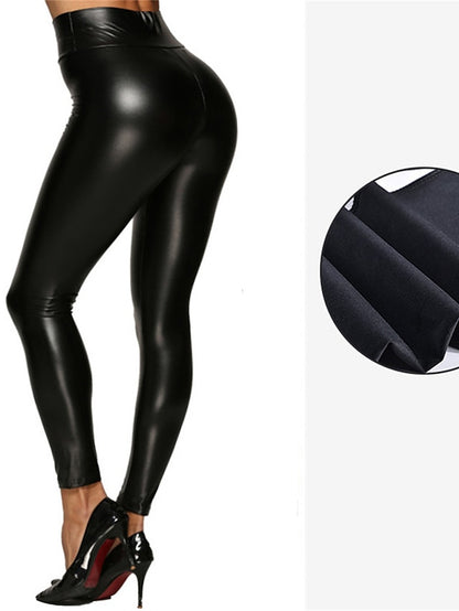 Women's Leggings Faux Leather Plain navy blue light dark green light Fashion High Waist Full Length Party Outdoor Fall Winter