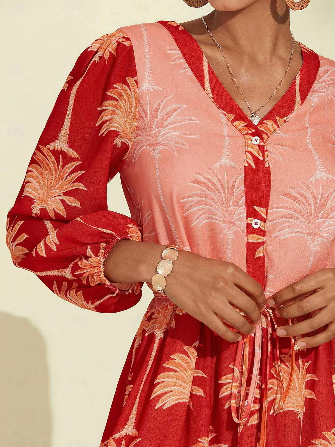 Floral Tassel Fringe V Neck Midi Dress