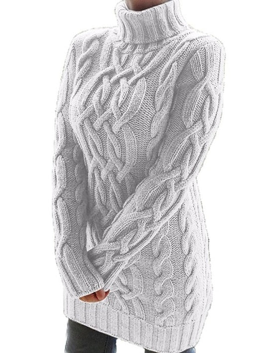 Women's Dress - Sweater Dress Winter Dress Purple Khaki Gray White Black Long Sleeve Pure Color Patchwork Jacquard Winter Fall Turtleneck Casual S M L XL Winter Dress