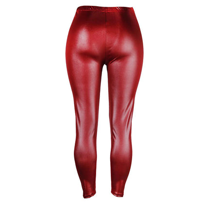 Women's Leather Pants PU Solid Colored Black Wine Fashion Ankle-Length Party Casual Daily
