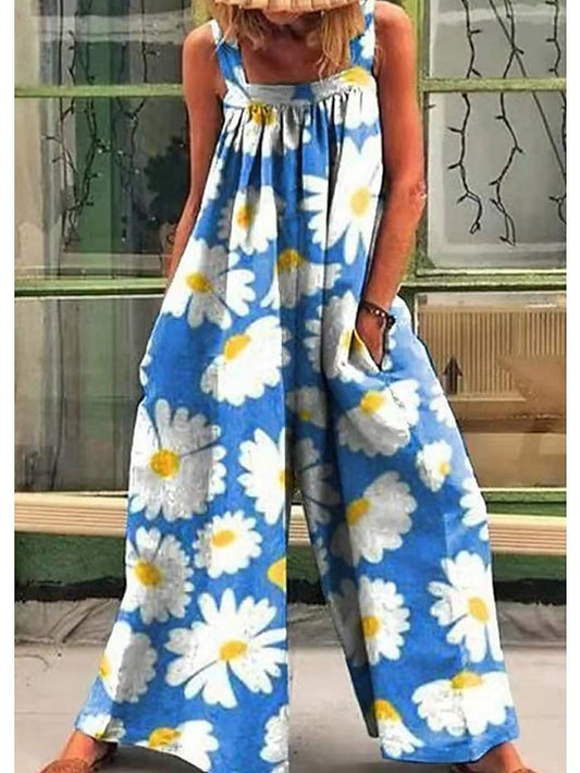 Jumpsuits for Women Summer Print Floral Strap Ordinary Straight Regular Fit Sleeveless Green Blue M L XL Spring - LuckyFash™