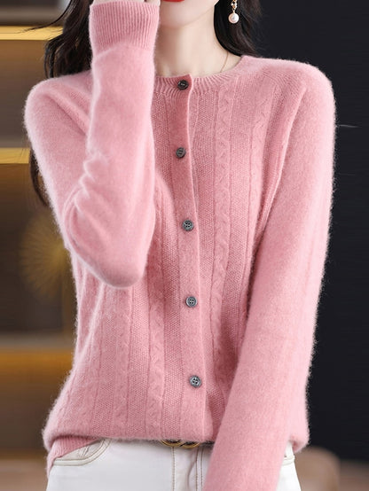 Women's Cardigan Sweater Jacket Crew Neck Cable Knit Polyester Button Knitted Fall Winter Regular Outdoor Valentine's Day Daily Streetwear Stylish Casual Long Sleeve Pure Color Pink Red Orange S M L