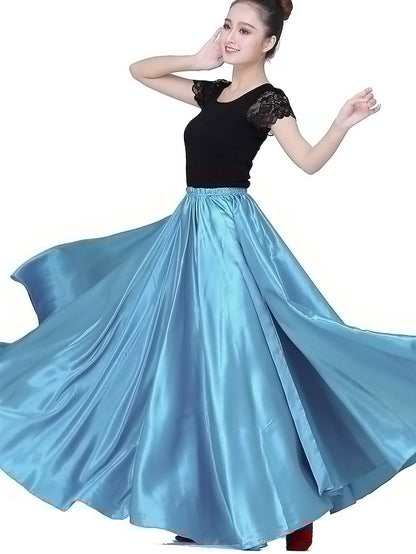 Flamenco Dress Spain Latin Ballroom Dance Skirts Gore Women's Performance Natural Matte Satin - LuckyFash™