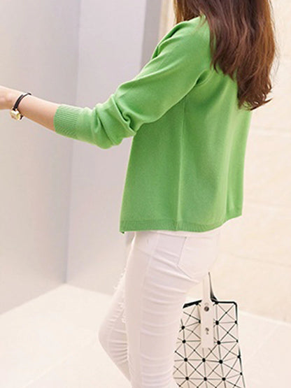 Women's Cardigan Sweater Crew Neck Ribbed Knit Acrylic Button Fall Winter Short Daily Going out Weekend Stylish Casual Soft Long Sleeve Solid Color Black Yellow Pink S M L