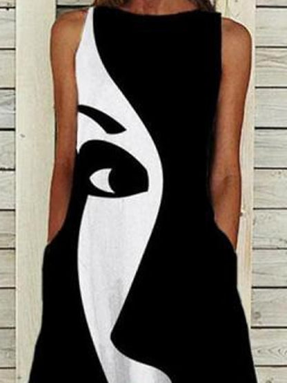 Women's Dress - Casual Dress Midi Dress Black Sleeveless Print Print Spring Summer Crew Neck Casual Weekend 2023 S M L XL XXL 3XL