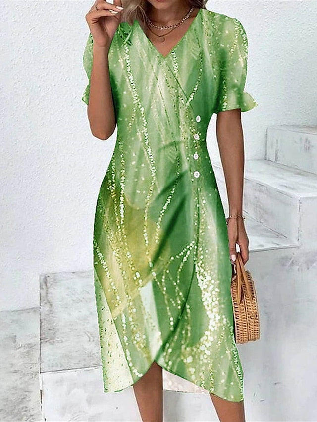 Women's Dress - Casual Dress Sheath Dress Wrap Dress Floral Ombre Ruched Ruffle V Neck Midi Dress Fashion Streetwear Outdoor Daily Half Sleeve Regular Fit Purple Green Khaki Summer Spring S M L XL XXL Presale