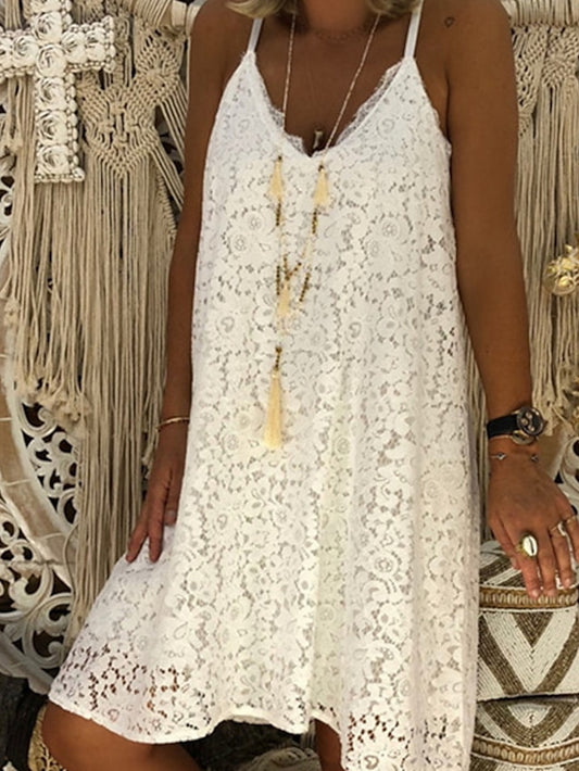 Women's Dress - White Dress Strap Dress Midi Dress Black White Pink Sleeveless Pure Color Lace Spring Summer V Neck Hot Weekend 2023 S M L XL XXL 3XL 4XL 5XL