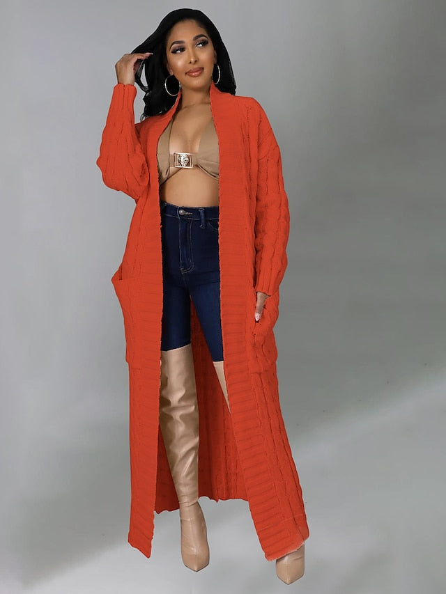 Women's Cardigan Sweater V Neck Chunky Knit Cotton Knitted Drop Shoulder Fall Winter Tunic Home Daily Sexy Long Sleeve Solid Color Red Brown Black Yellow S M L