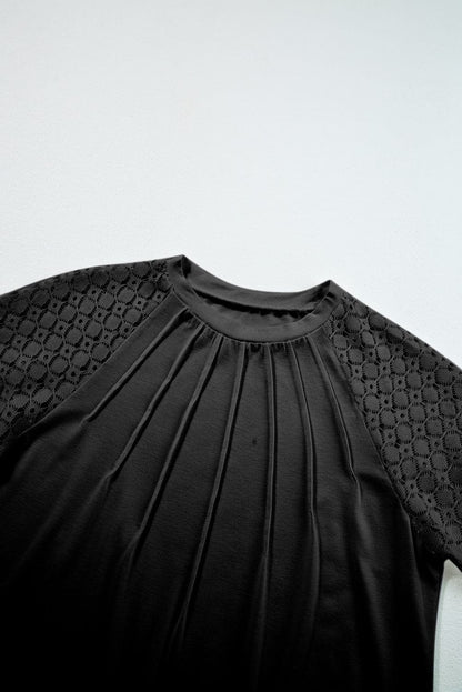 Lace Detailed Black Raglan Sleeve Tee for Women