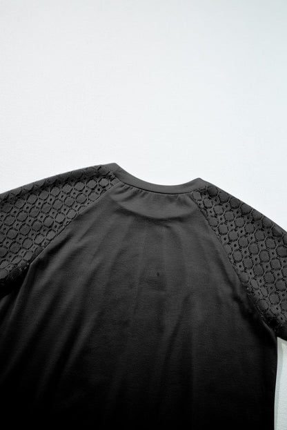 Lace Detailed Black Raglan Sleeve Tee for Women