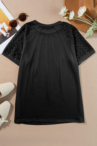 Lace Detailed Black Raglan Sleeve Tee for Women