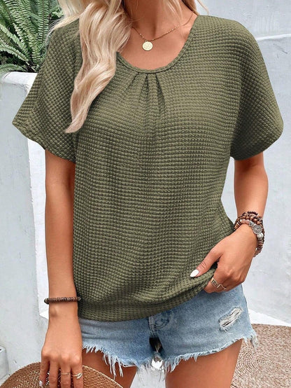Lace Embellished Moss Green Textured Tee