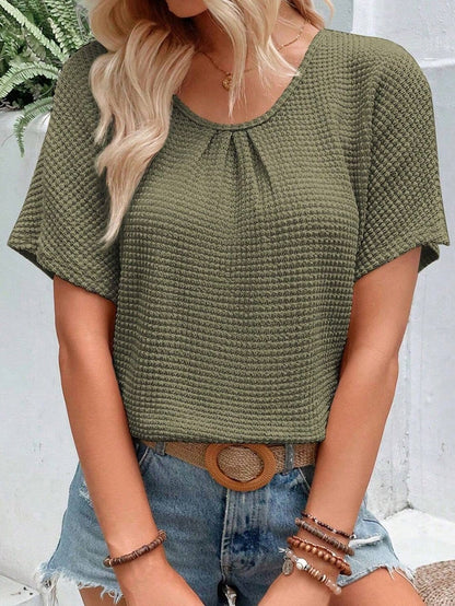 Lace Embellished Moss Green Textured Tee