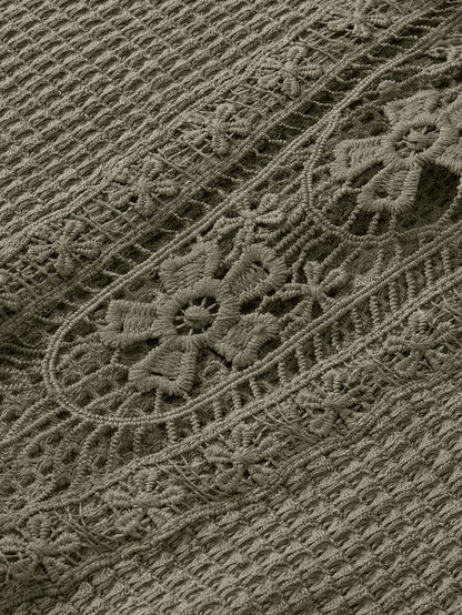 Lace Embellished Moss Green Textured Tee