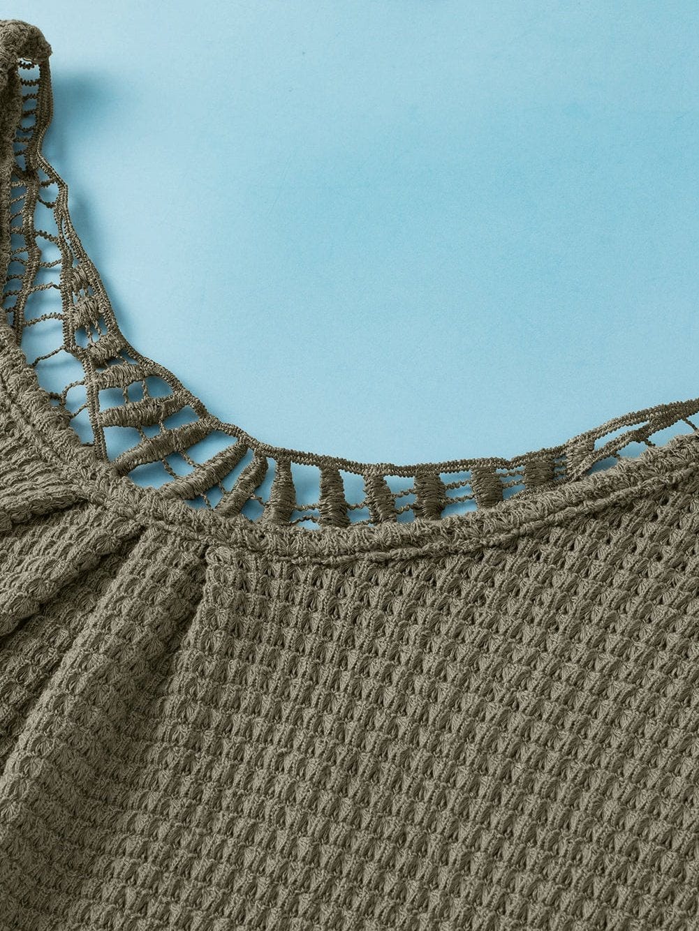 Lace Embellished Moss Green Textured Tee