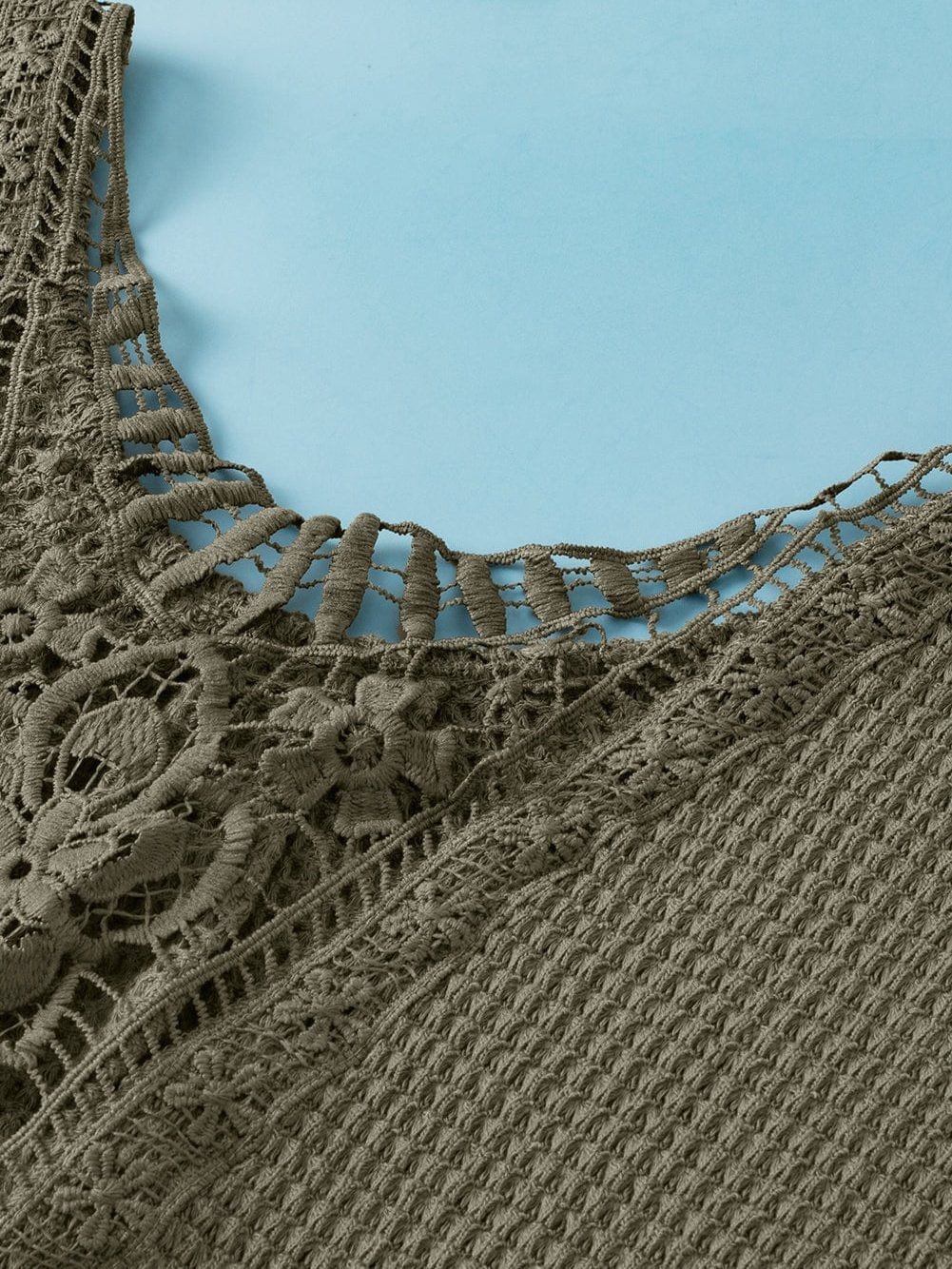 Lace Embellished Moss Green Textured Tee