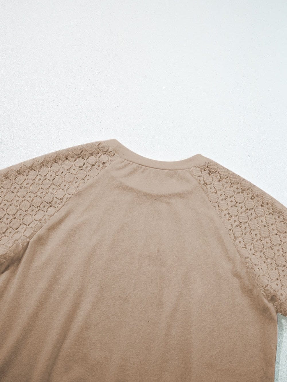 Lace Embellished Pale Khaki Raglan Sleeve Tee