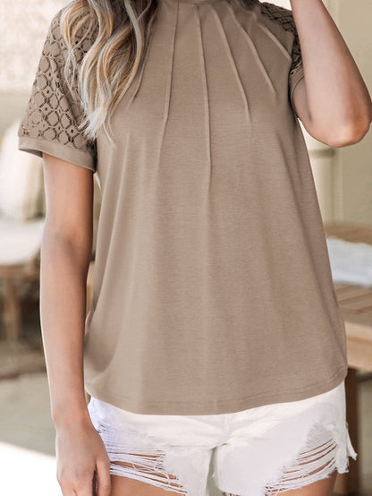 Lace Embellished Pale Khaki Raglan Sleeve Tee