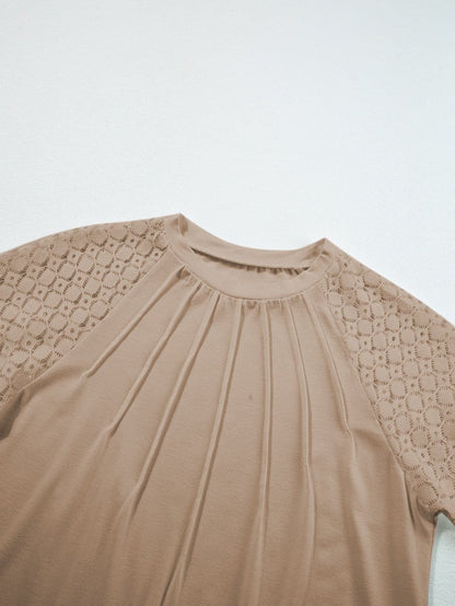 Lace Embellished Pale Khaki Raglan Sleeve Tee