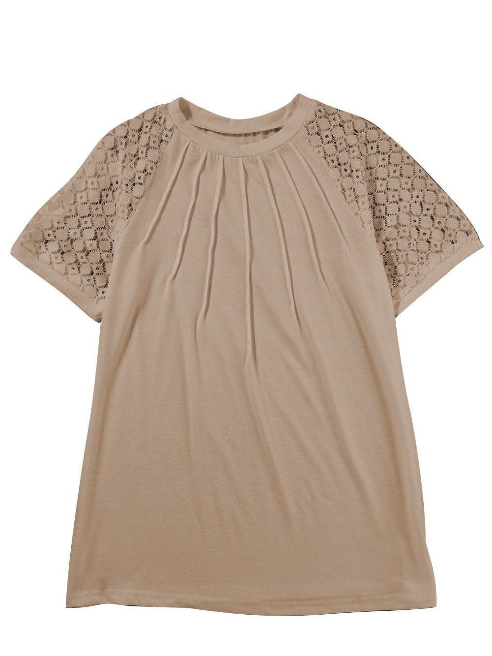 Lace Embellished Pale Khaki Raglan Sleeve Tee