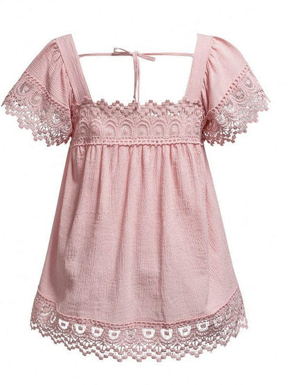 Lace Square Neck Short Sleeve Pullover for Women